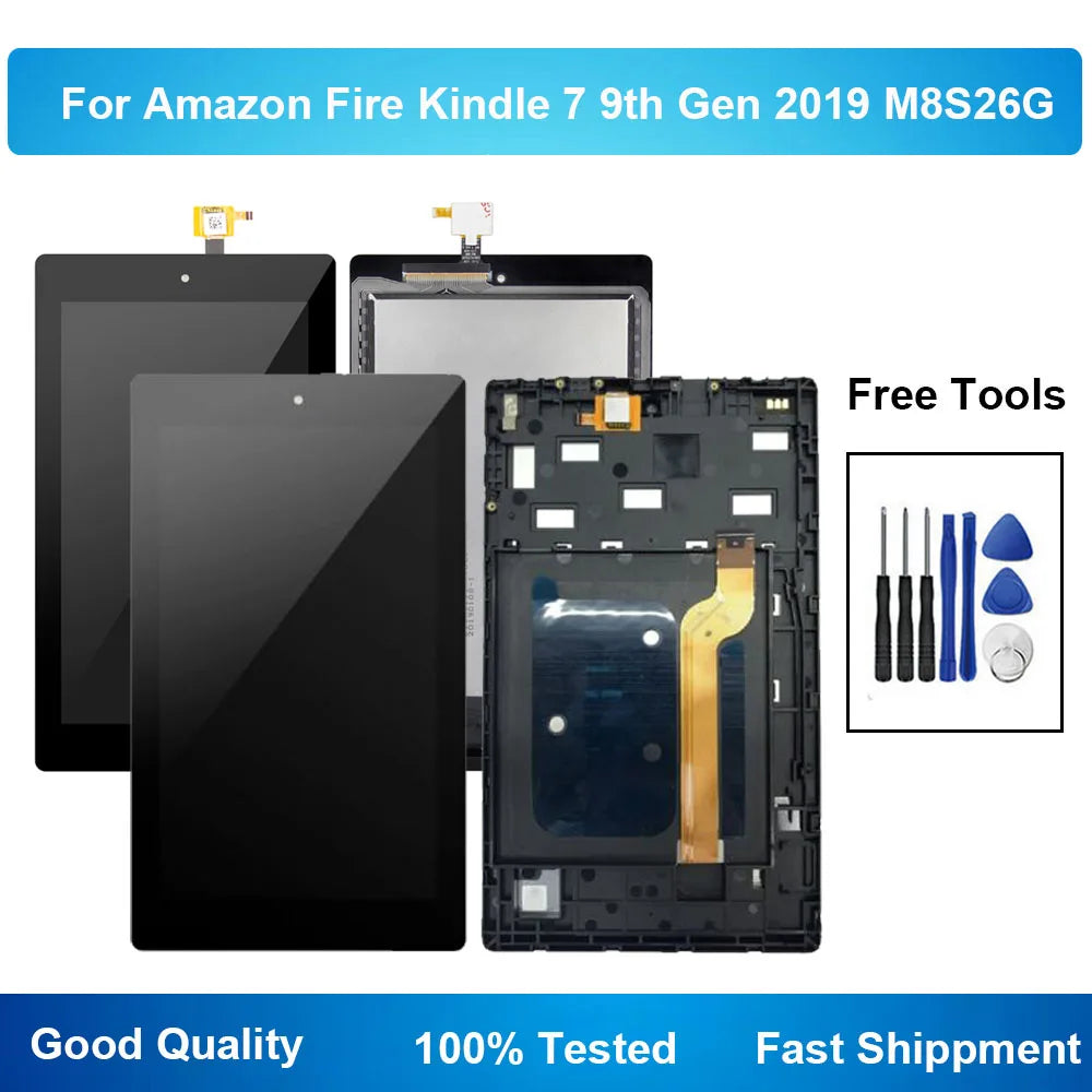 For Amazon Kindle Fire HD7 HD 7 9th Gen HD 7 2019 LCD M8S26G LCD Display Touch Screen Digitizer Assembly Frame Free Tools Tablet repair parts