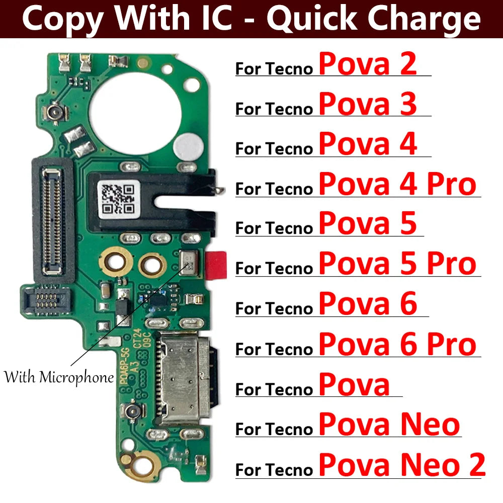 USB Charge Port Dock Connector Charging Board Flex Cable For Tecno Pova 2 3 4 5 6 Pro Neo 2 5G LD7 LE8 Tecno phone repair parts