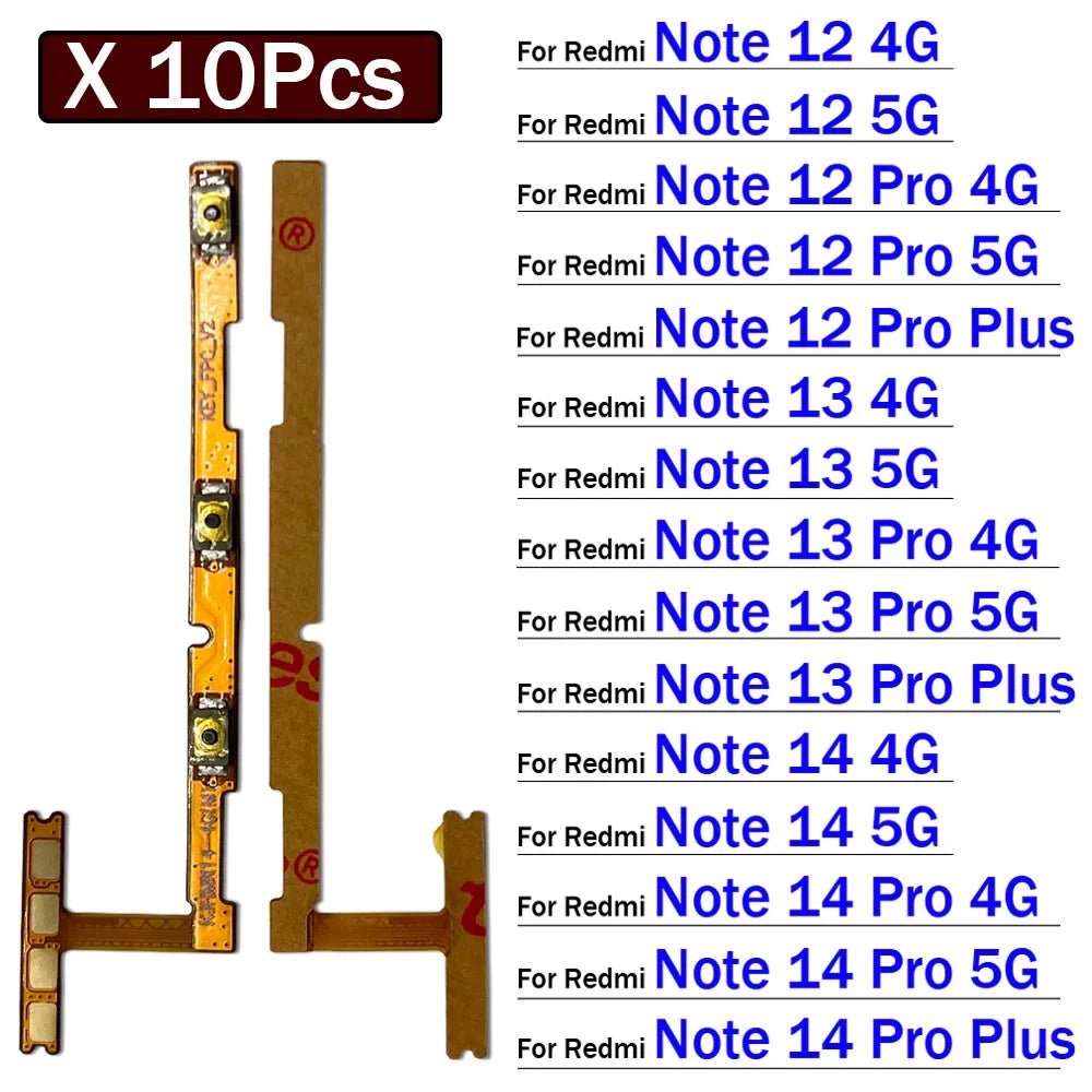 10Pcs, Power Switch On Off Button Volume control Key Button Flex Cable For Xiaomi Redmi Note 12 13 14 Pro Plus 4G 5G  Xiaomi  Xiao mi phone repair parts
