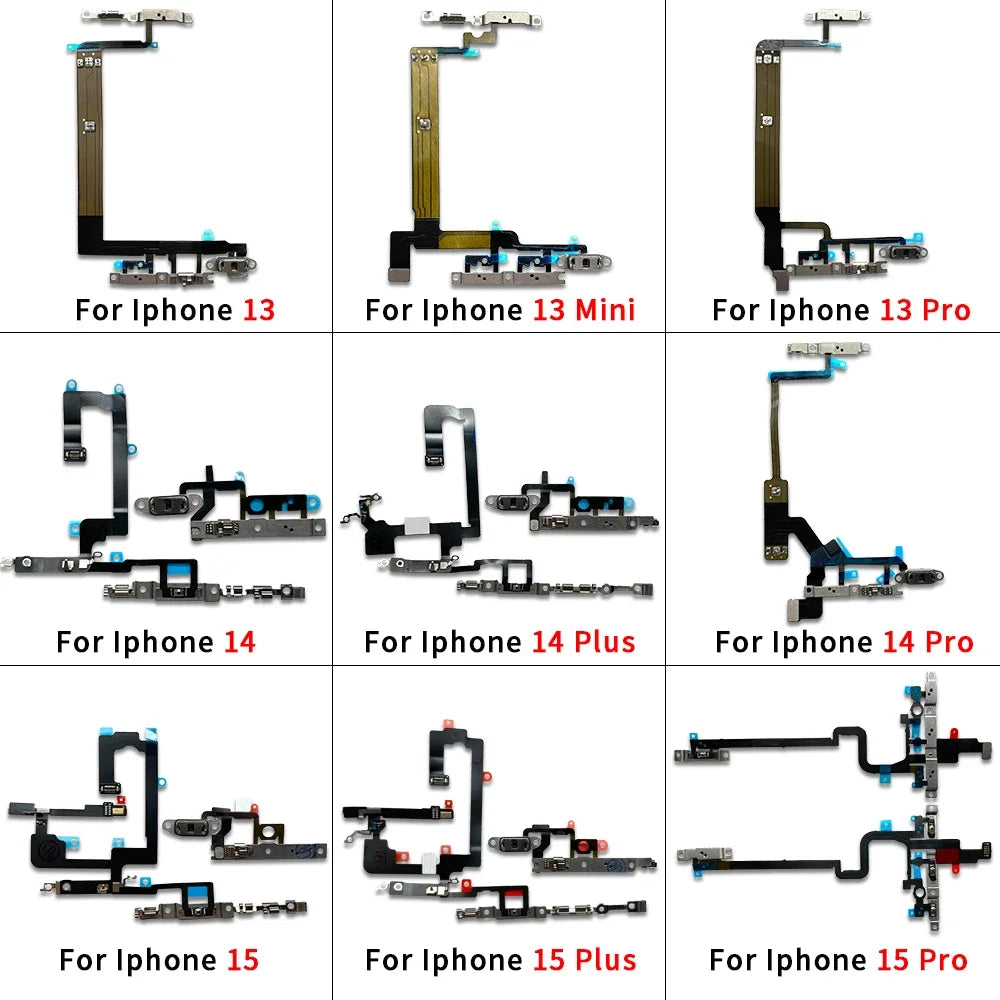 Power On Off Flex For IPhone 13 14 15 Pro Max Plus Mini Volume Up Down Side Button Key Ribbon Flex Cable With Metal iPhone phone repair parts