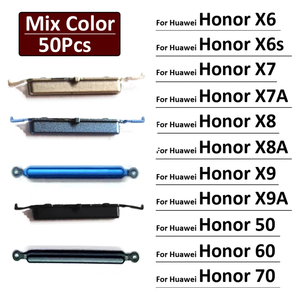 50Pcs, New For Huawei Honor X6 X6s X7 X7A X8 X8A X9 50 Lite 60 70 4G 5G Power Button Volume Side Button Key Huawei phone repair parts