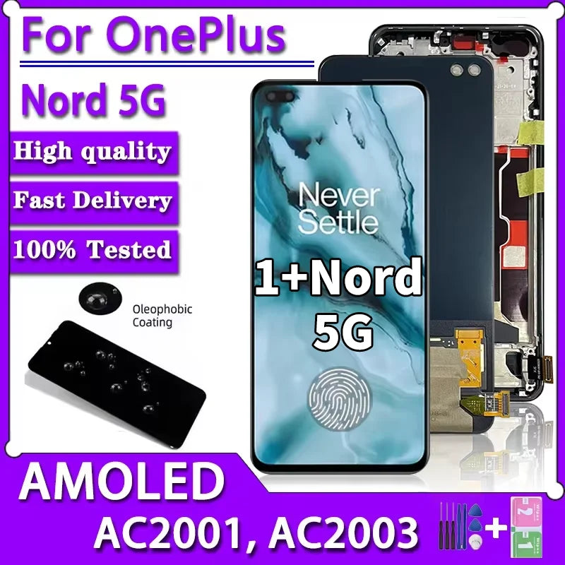 Tested 6.44“ For OnePlus Nord LCD AC2001 AC2003 Display Touch Screen Digitizer Panel Assembly For One Plus Nord 5G Display  OnePlus phone repair parts