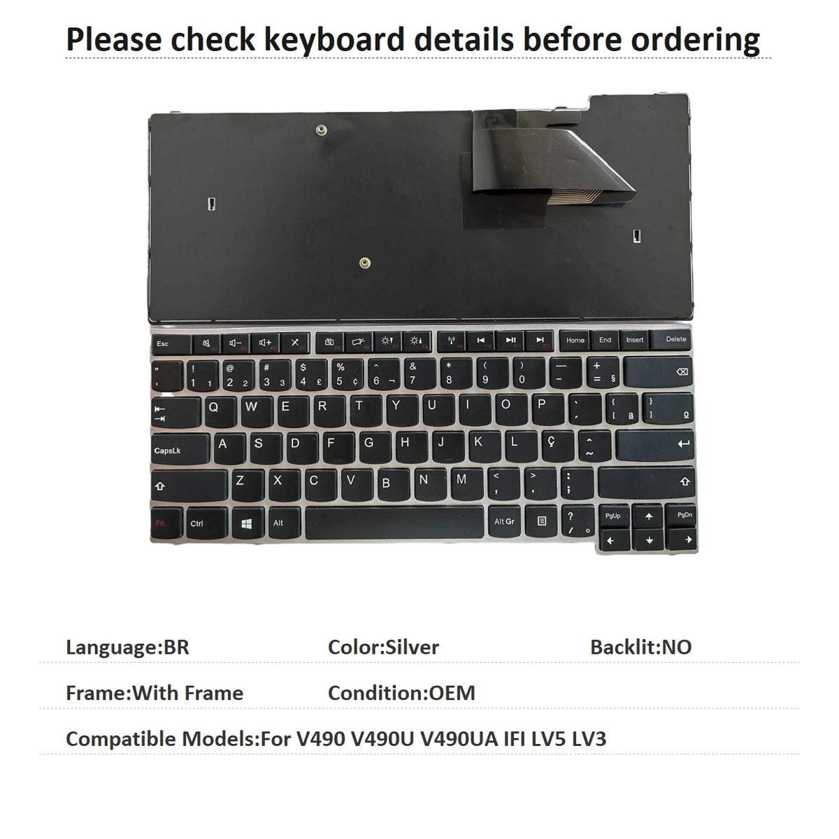 New Brazil Language  Keyboard For Lenovo V490 V490U V490UA IFI LV5 LV3 Notebook PC Replacement Keyboard Lenovo laptop repair parts