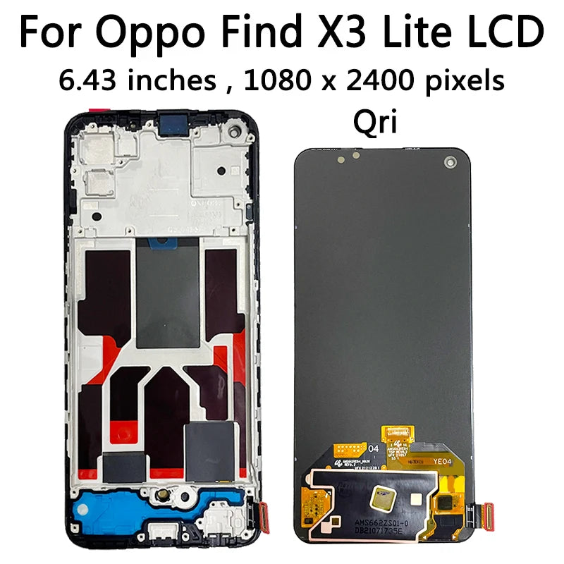 6.43“AMOLED X3Lite Display For Oppo Find X3 Lite CPH2145 LCD Display Touch Panel Screen Digitizer Assembly Replacement Oppo phone repair parts Realme phone repair parts