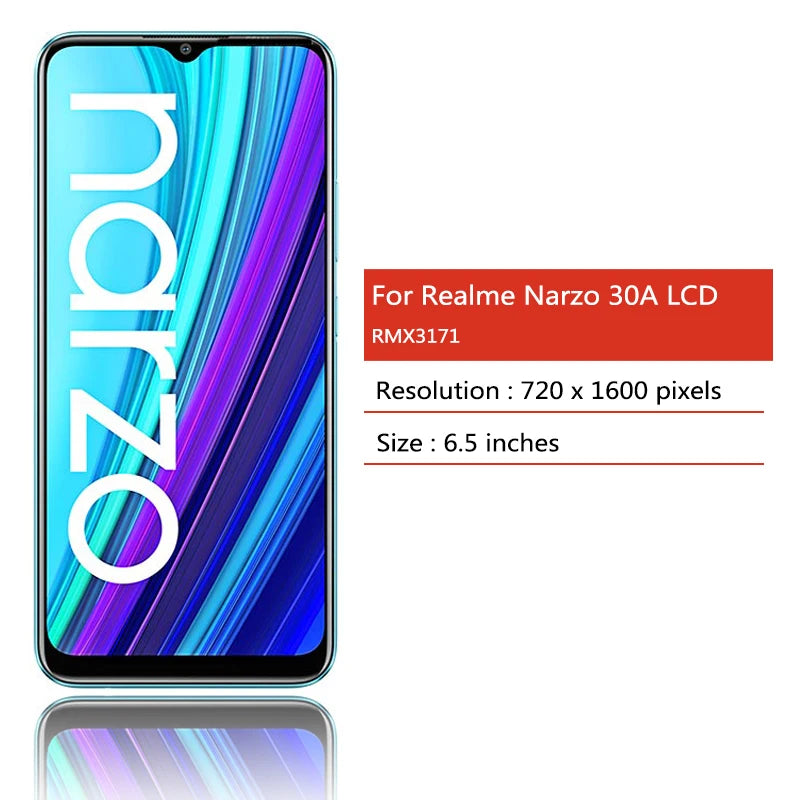 RMX3171 Premium Lcd For Realme Narzo 30A Display Touch Screen Digitizer Panel Assembly Narzo30A Lcd Screen With Frame Oppo phone repair parts Realme phone repair parts