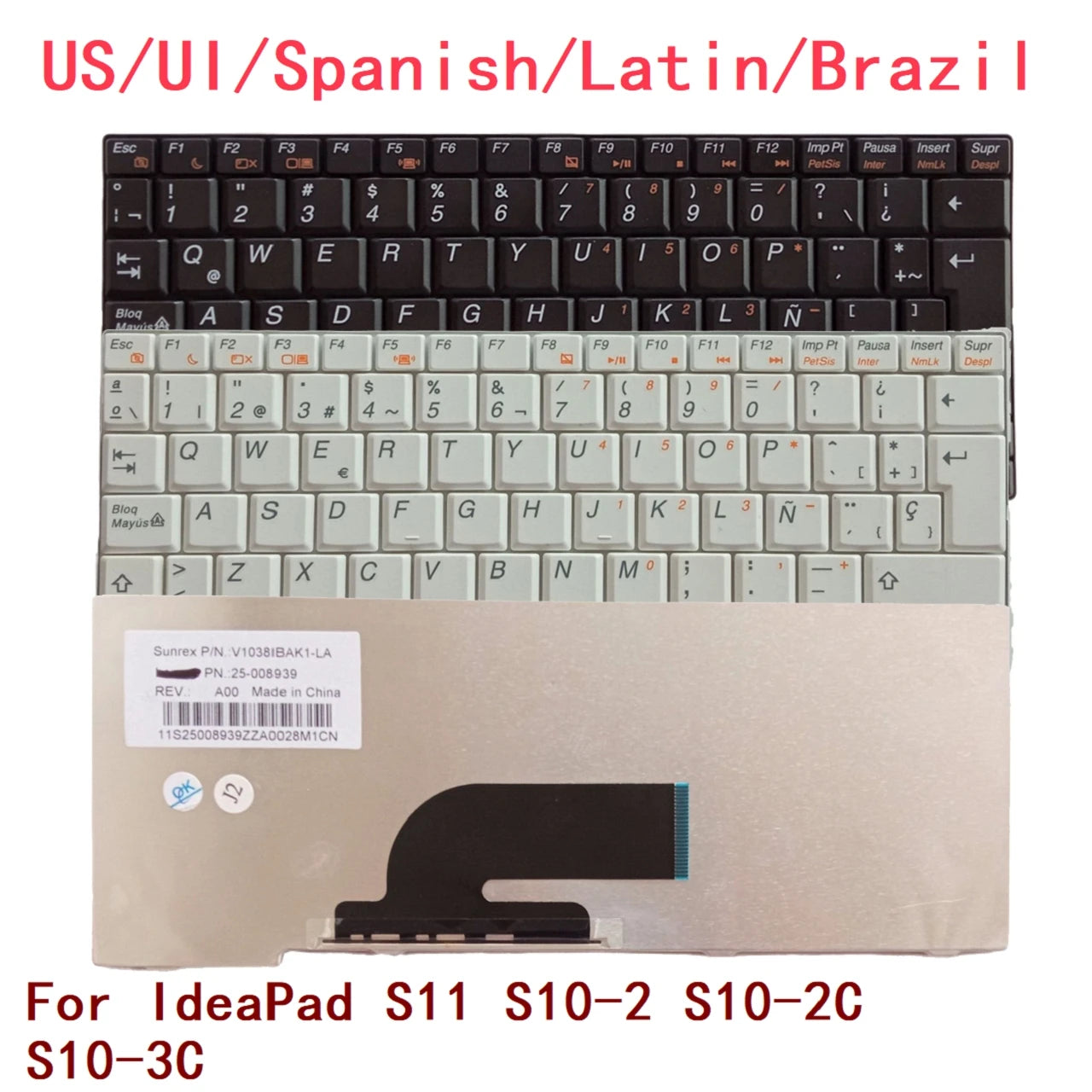 New US UI Spanish Latin Brazil Laptop Keyboard For Lenovo IdeaPad S11 S10-2 S10-2C S10-3C Notebook PC Replacement Lenovo laptop repair parts