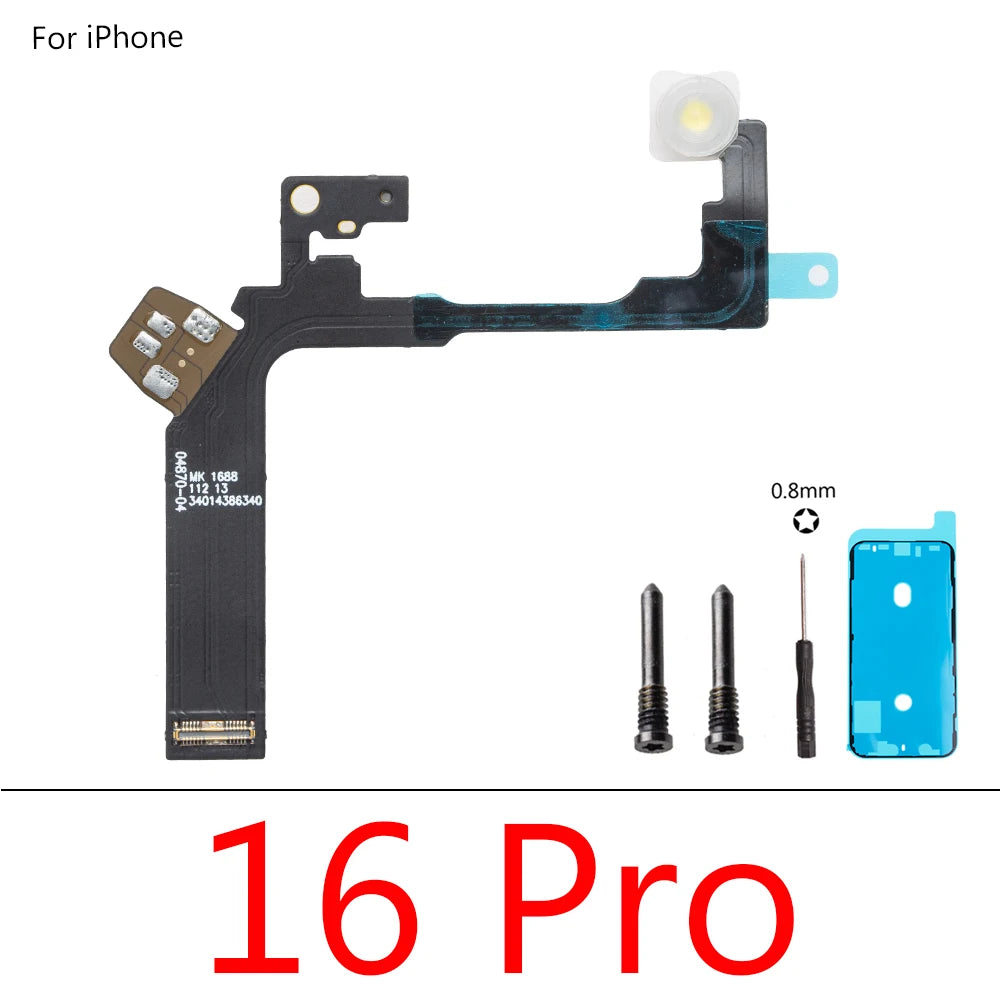 1set LED Flash Flex Cable For iPhone 16 Plus 15 Pro Max 14 13 Mini Proximity LED Light Sensor Ambient Flashlight iPhone phone repair parts