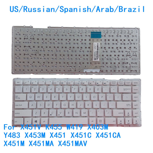 New US Russian Spanish Arab Brazil Keyboard For ASUS X451V K455 W419 X403M Y483 X453M X451 X451C X451CA X451M X451MA X451MAV ASUS laptop repair parts