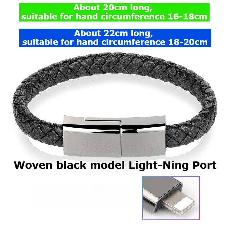 Creative wristband bracelet style Data cable 60W 100W portable dual Type-C Light-ning PD  Super fast charging charger cable