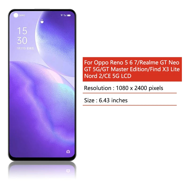 TFT For Oppo Reno 5 6 7 LCD X3 Lite Display Screen Touch Digitizer For Realme GT Neo/GT 5G/GT Mater Display 1+Nord 2/CE 5G Oppo phone repair parts Realme phone repair parts