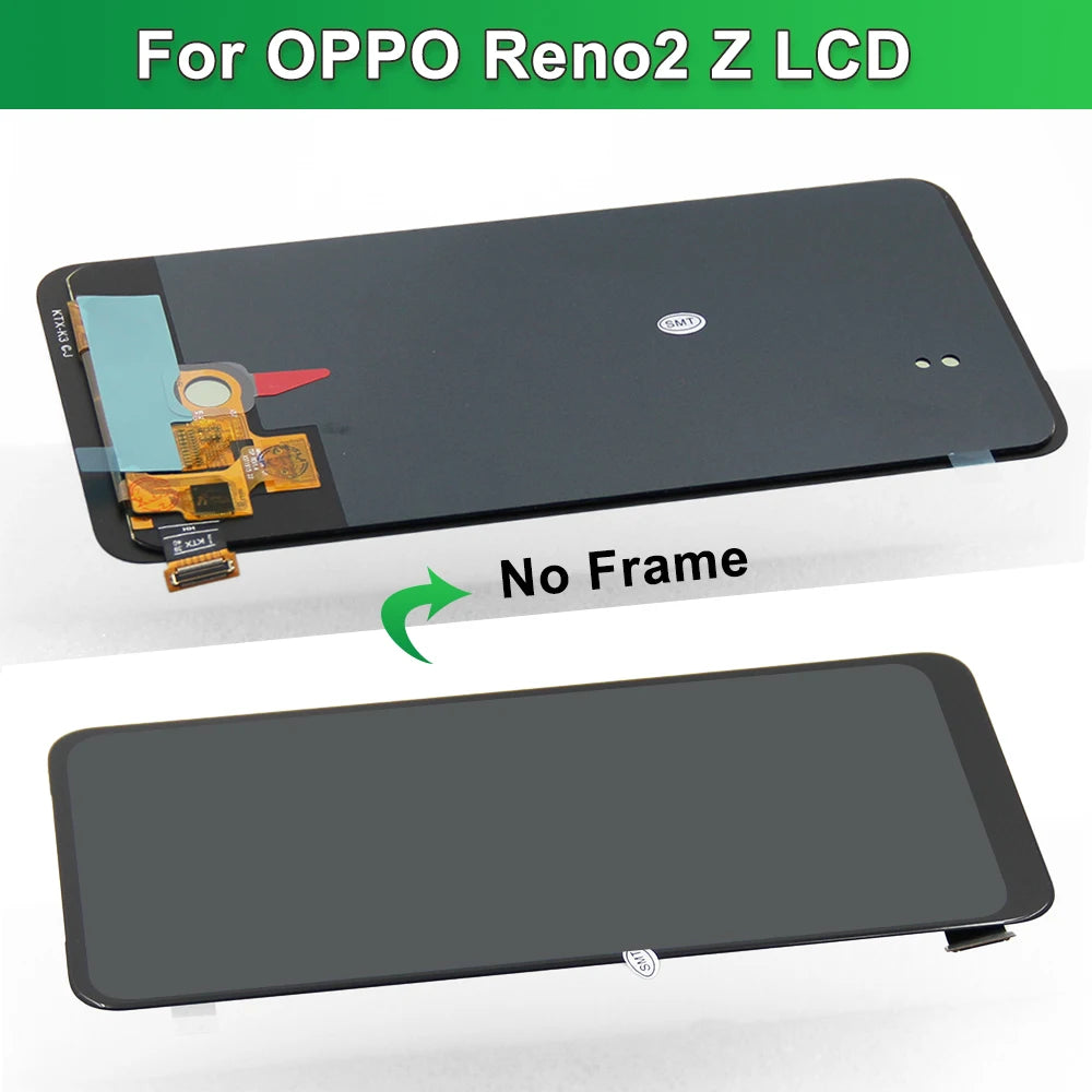 Reno2 F CPH1989 Display Screen, for Oppo Reno2 Z PCKM70 PCKT00 Lcd Display Digital Touch Screen with Frame Assembly Replacement OPPO phone repair parts