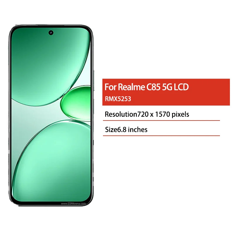 6.8“ Tested For Realme C85 5G LCD Display Screen Touch Panel Digitizer RMX5253 Display Screen With Frame Oppo phone repair parts Realme phone repair parts