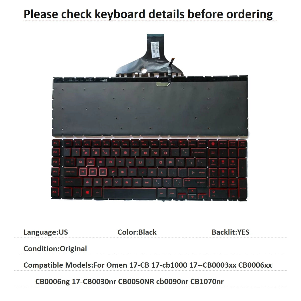 New US Language  RGB Keyboard For HP Omen 17-CB 17-cb1000 17--CB0003xx CB0006xx CB0006ng 17-CB0030nr CB0050NR cb0090nr CB1070nr  HP laptop repair parts