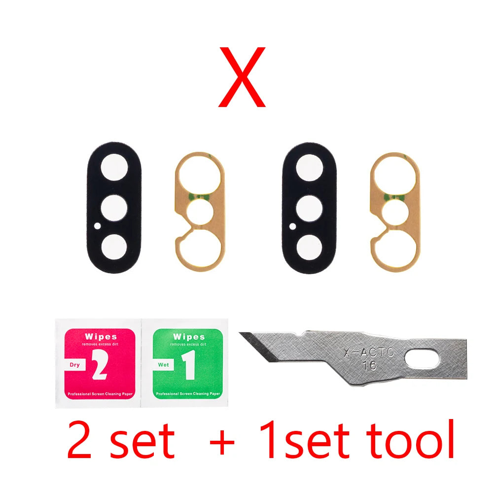 2set For iPhone 13 Pro Max 12 11 14 ProMax Mini XR XS XSMax  Back Rear camera Glass lens with sticker adhesive Replacement iPhone phone repair parts
