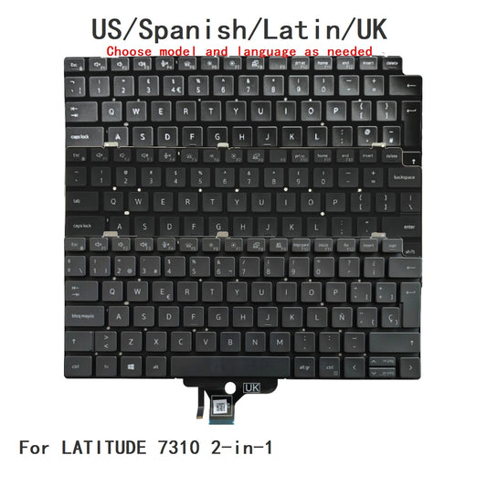 New US Spanish Latin UK Language  Backlit Keyboard For Dell LATITUDE 7310 2-in-1 01VJ7VDell laptop repair parts