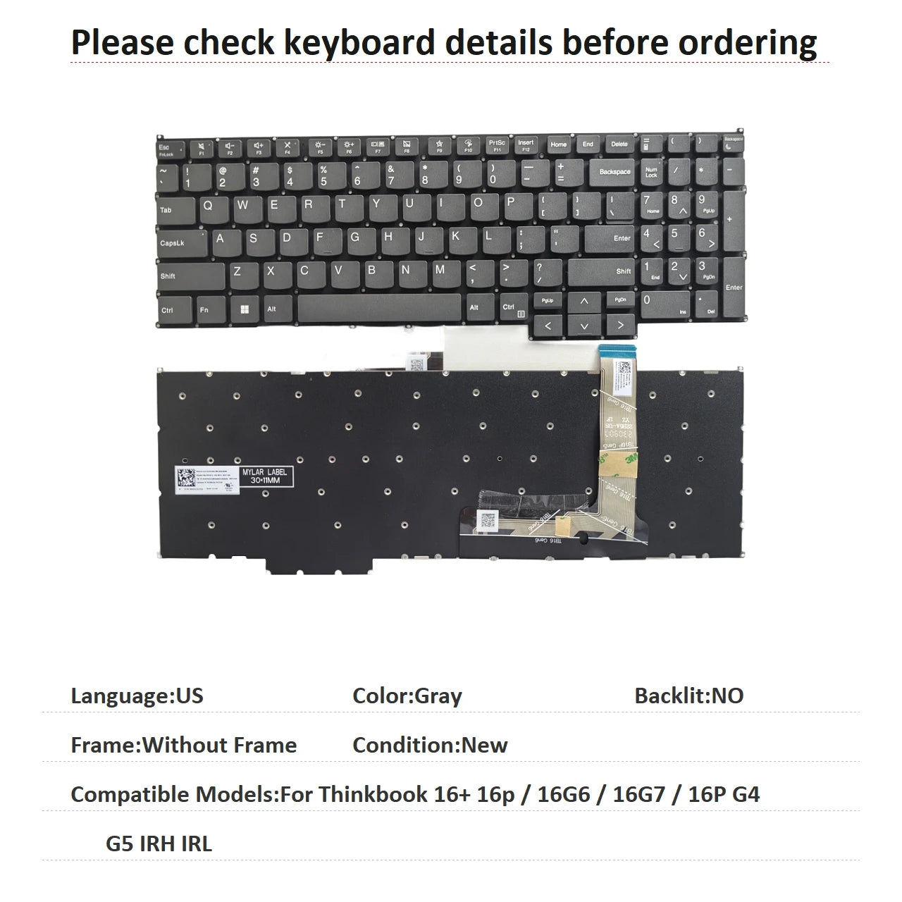New US Spanish Latin Language  Backlit Keyboard For Lenovo Thinkbook 16+ 16p / 16G6 / 16G7 / 16P G4 G5 IRH IRL Lenovo laptop repair parts