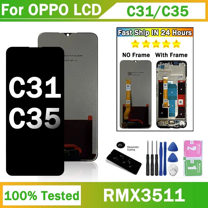 6.6"IPS For Oppo Realme C35 RMX3511 LCD Display Touch Screen Digitizer Assembly Replacement For Realme C31 RMX3501LCD Frame Oppo phone repair parts Realme phone repair parts