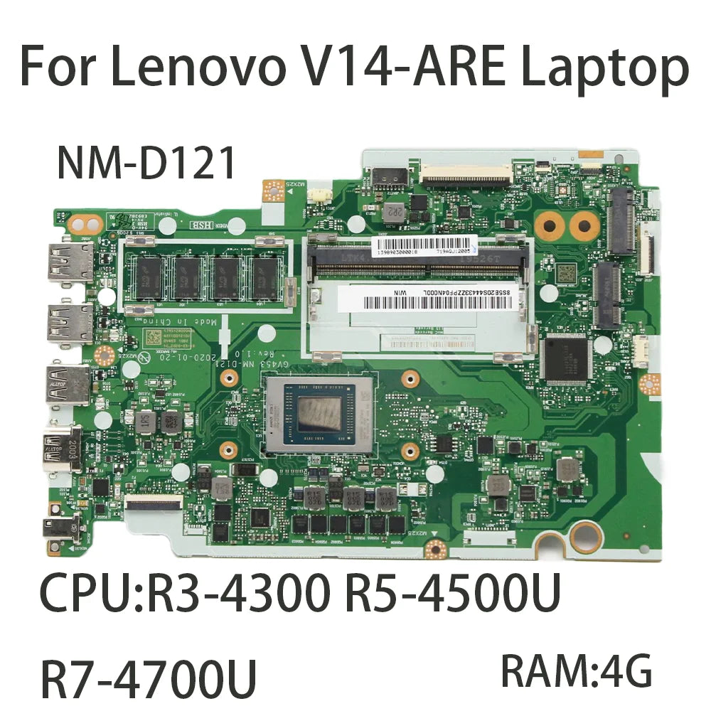Laptop Motherboard For Lenovo V14-ARE Laptop NM-D121 With CPU R3-4300U R5-4500U R7-4700U 4G RAM  FRU:5B20S44433 5B20S44435  Lenovo laptop repair parts