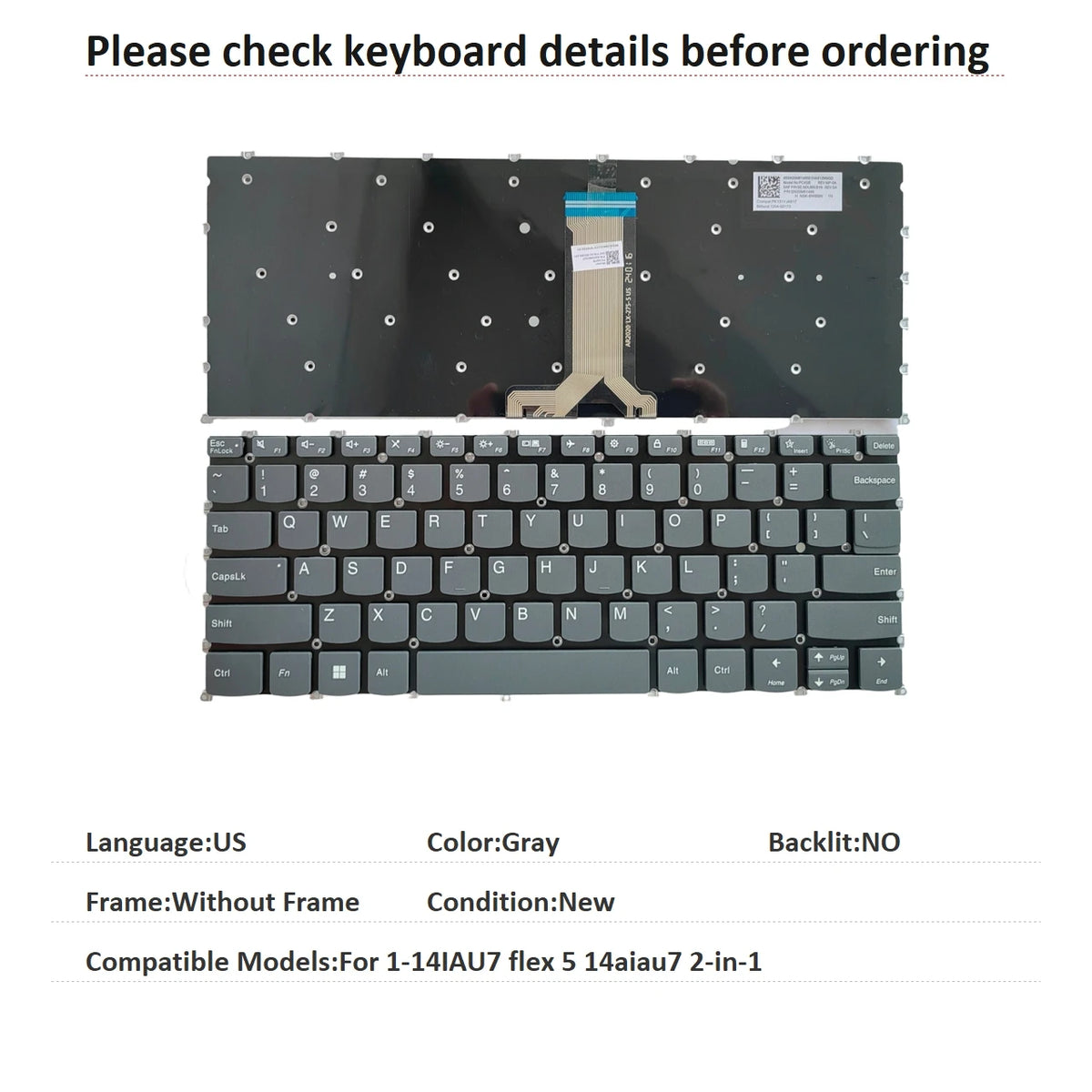 New US Language  Keyboard For Lenovo 1-14IAU7 flex 5 14aiau7 2-in-1 Notebook PC Replacement Keyboard Lenovo laptop repair parts