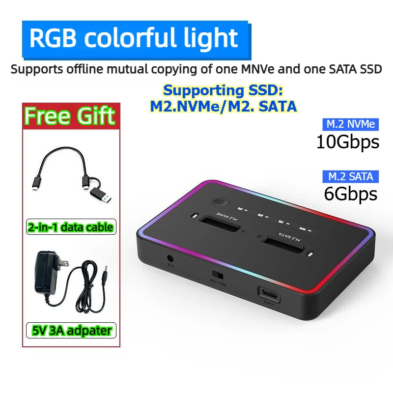 Dual Protocol m.2 ssd case Ssd Docking Station Type C USB 20Gbps offline clone  for PCIe NVME SATA 2 dual bay SSD enclosure Laptop Accessories