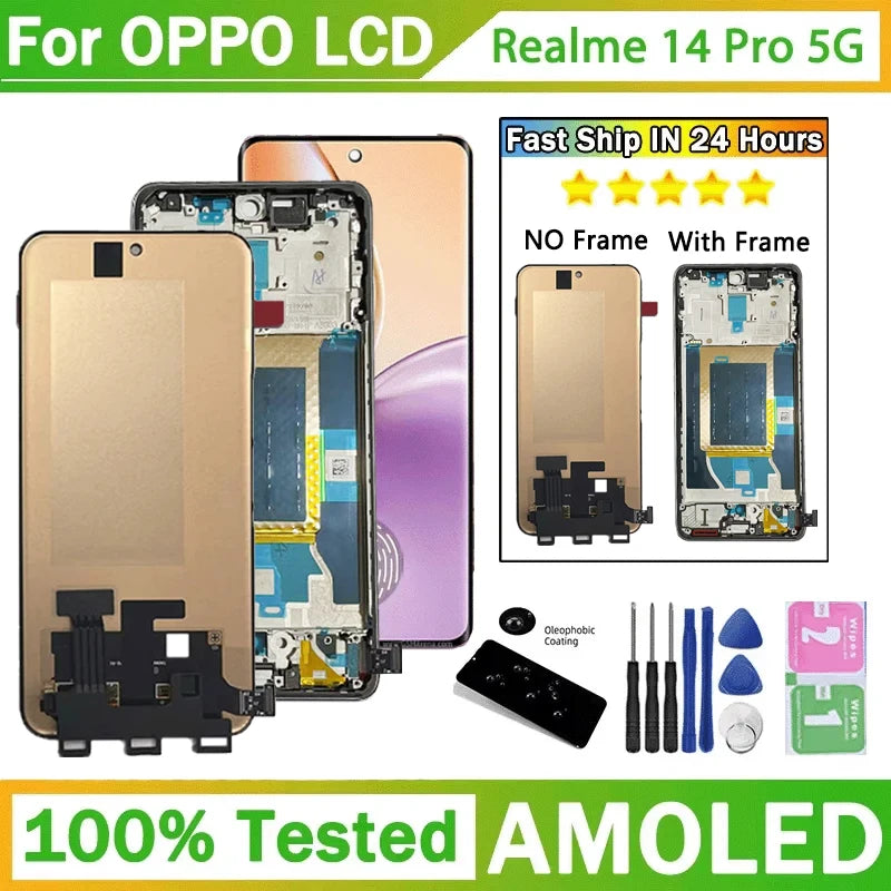 6.77" New 120Hz For Realme 14 Pro 5G LCD RMX5056 Display Touch Screen Digitizer For Realme 14 Pro Display With Fingerprint Oppo phone repair parts Realme phone repair parts
