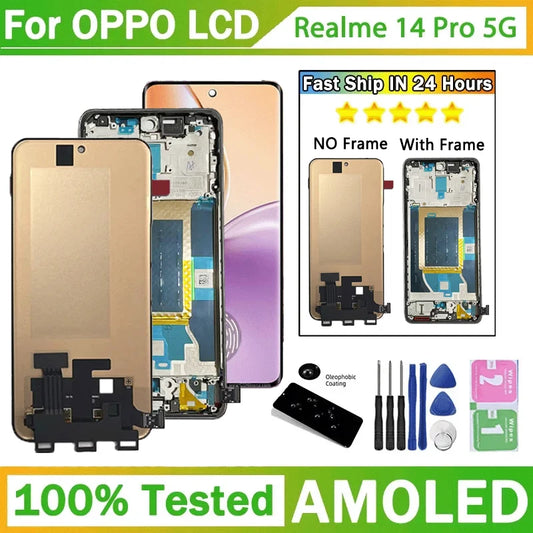 6.77" New 120Hz For Realme 14 Pro 5G LCD RMX5056 Display Touch Screen Digitizer For Realme 14 Pro Display With Fingerprint Oppo phone repair parts Realme phone repair parts