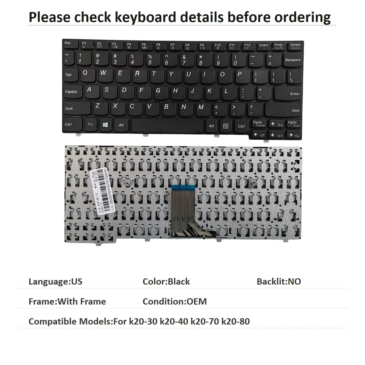 New US Language  Keyboard For Lenovo k20-30 k20-40 k20-70 k20-80 Notebook PC Replacement Keyboard Lenovo laptop repair parts