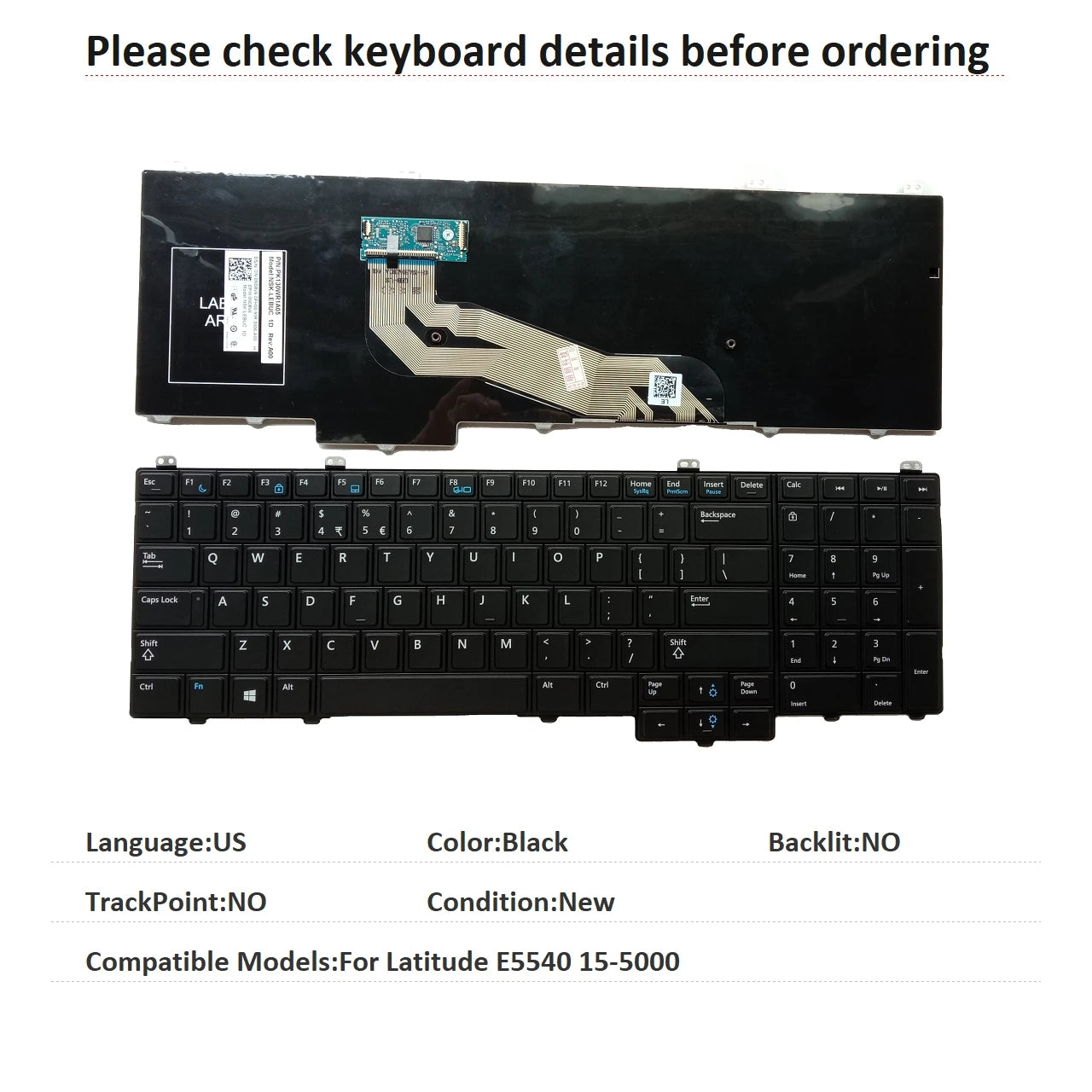 New US UI Language  Backlit Keyboard For Dell Latitude E5540 15-5000 Notebook PC Replacement KeyboardDell laptop repair parts