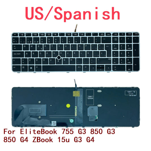 New US Spanish Laptop Backlit Keyboard For HP EliteBook 755 G3 850 G3 850 G4 ZBook 15u G3 G4 Notebook PC Replacement 821157-D61  HP laptop repair parts
