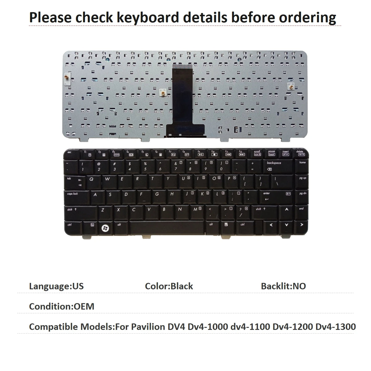 New US Arab Language  Keyboard For HP Pavilion DV4 Dv4-1000 dv4-1100 Dv4-1200 Dv4-1300 Notebook PC Replacement Keyboard HP laptop repair parts
