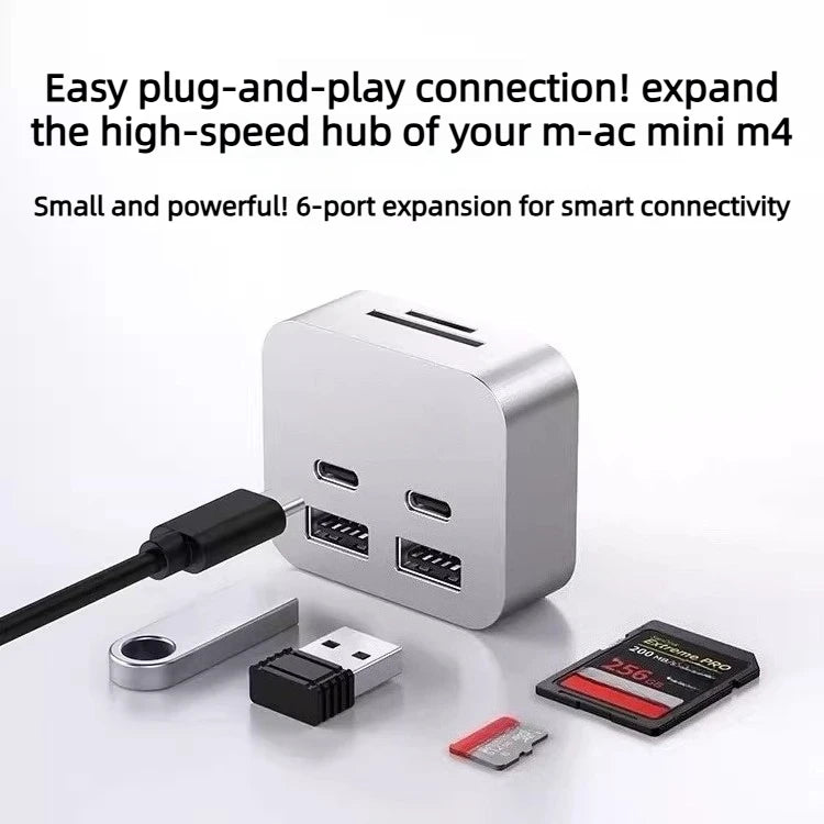 10-in-1 40Gbps USB C Hub M.2 SSD Enclosure for Mac Mini M4 Stand Type-C Docking Station SSD Case USB3.2 SD TF4.0 Thunderbolt 3