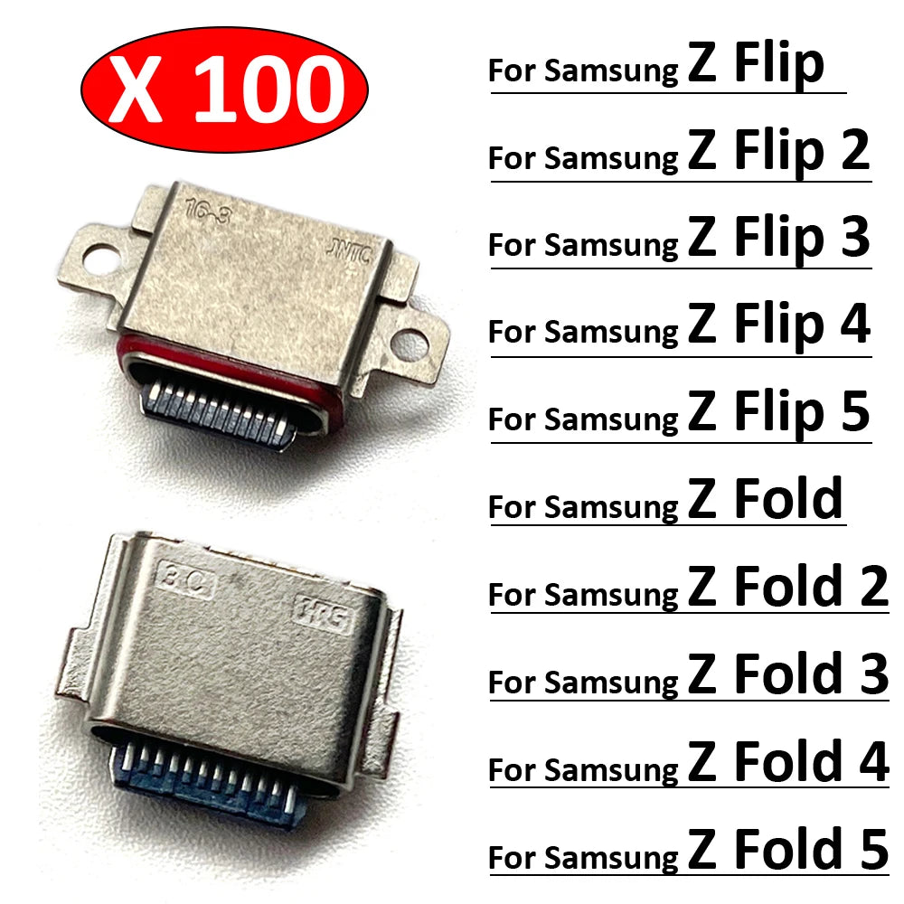 100Pcs, USB Charging Port Connector Charge Jack Socket Plug Dock For Samsung Z Flip 2 3 4 5 / Z Fold 2 3 4 5 Samsung phone repair parts