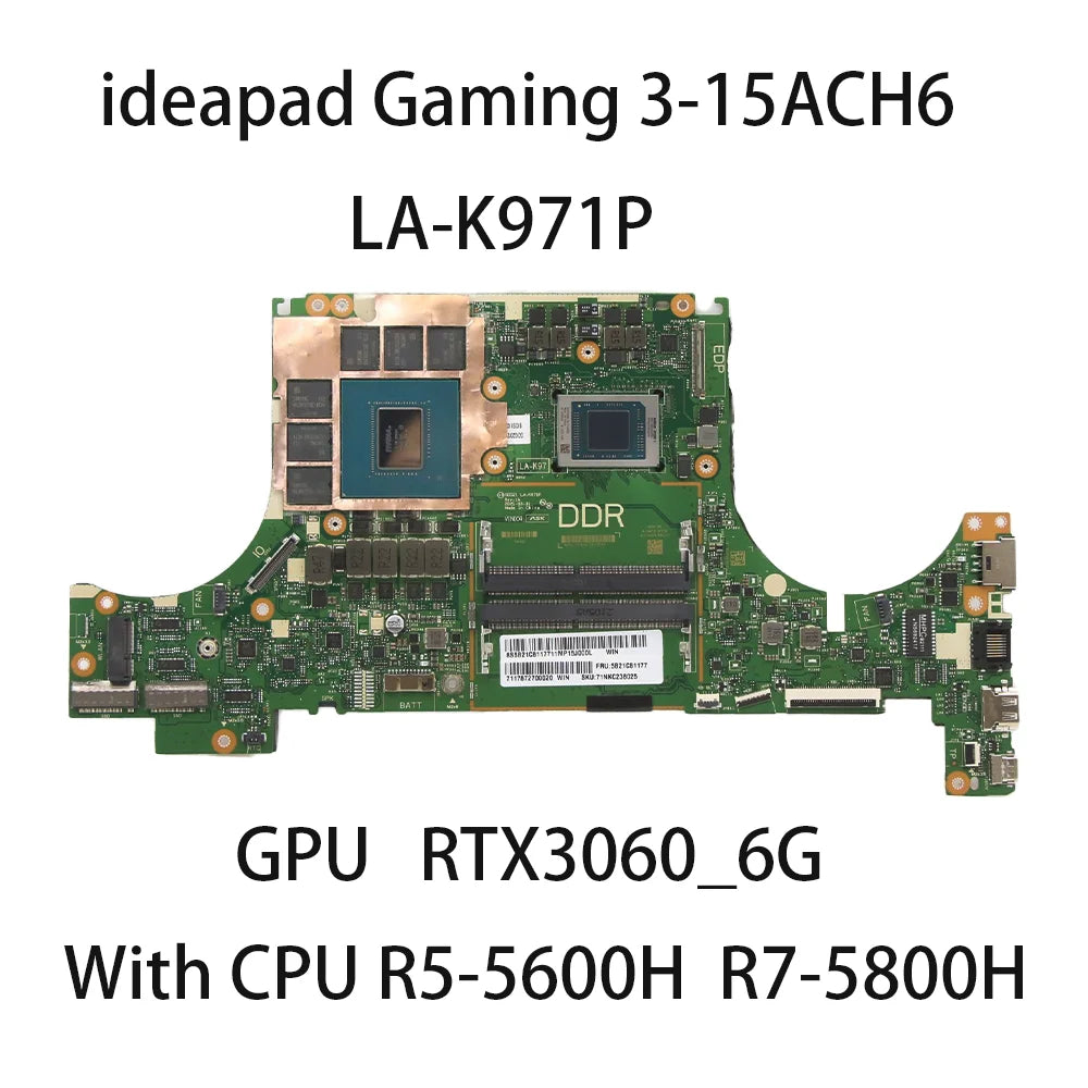 Laptop Motherboard For Lenovo ideapad Gaming 3-15ACH6 LA-K971P With CPU R5-5600H R7-5800H GPU RTX3060 6G 5B21C81178 5B21C81176 Lenovo laptop repair parts