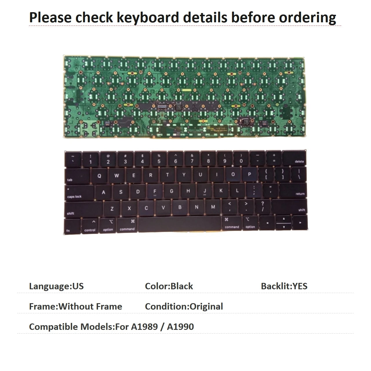 New US Language  Backlit Keyboard For Apple A1989 / A1990 Notebook PC Replacement Keyboard MACBOOK laptop repair parts
