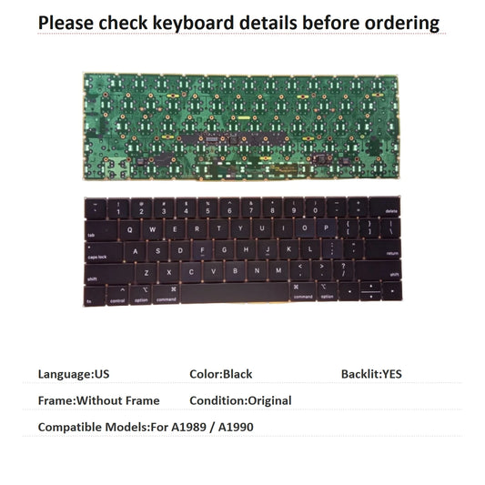 New US Language  Backlit Keyboard For Apple A1989 / A1990 Notebook PC Replacement Keyboard MACBOOK laptop repair parts