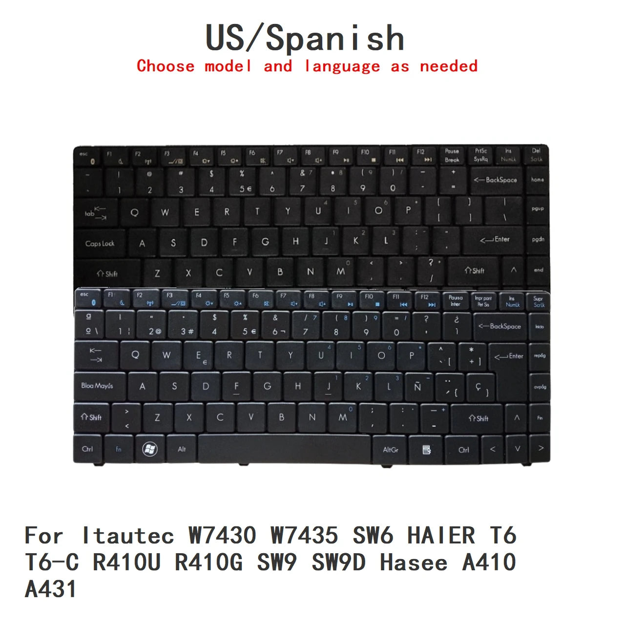 New US Spanish Language  Keyboard For HASEE Itautec W7430 W7435 SW6 HAIER T6 T6-C R410U R410G SW9 SW9D Hasee A410 A431