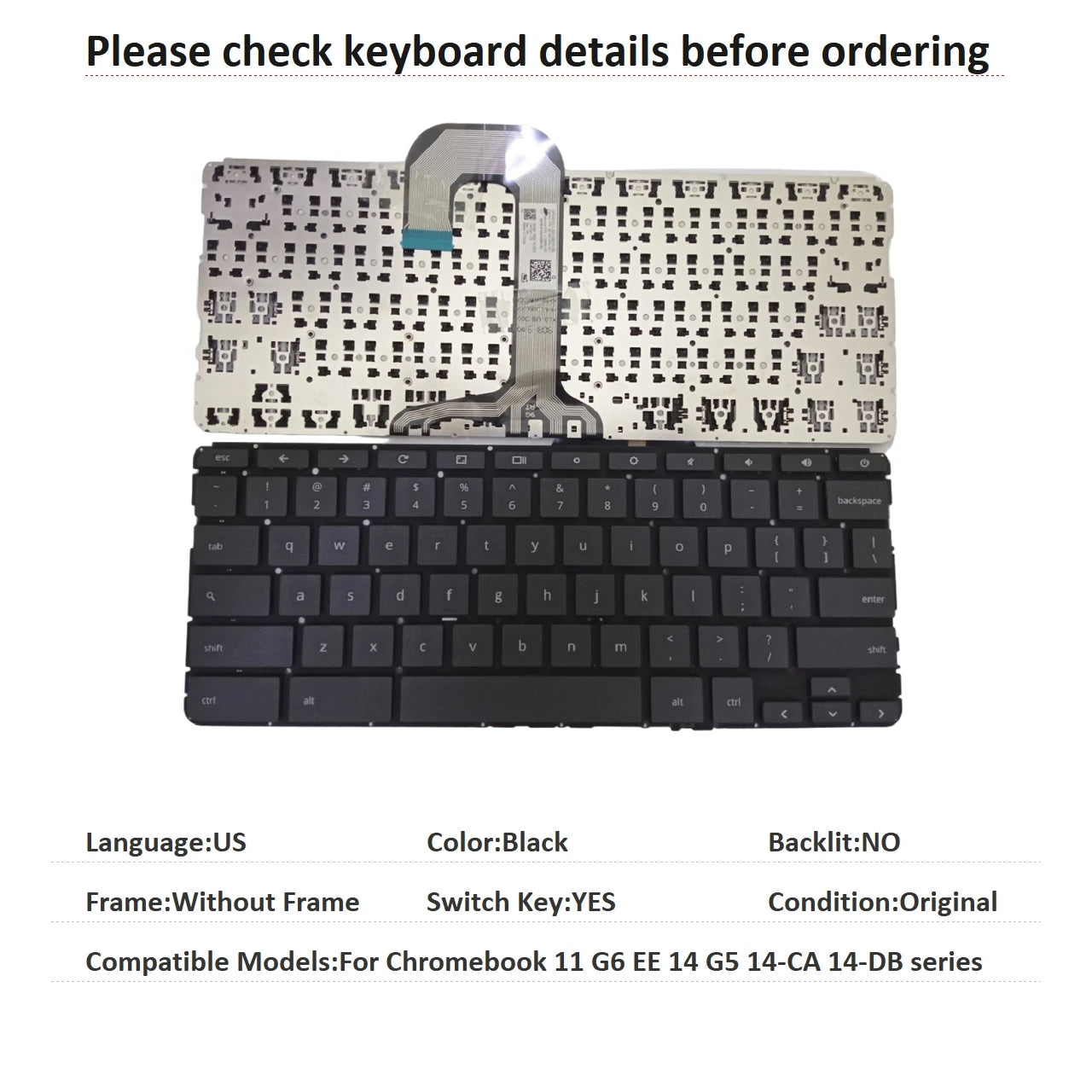 New US Spanish Language  Chromebook Keyboard For HP Chromebook 11 G6 EE 14 G5 14-CA 14-DB series Replacement Keyboard  HP laptop repair parts