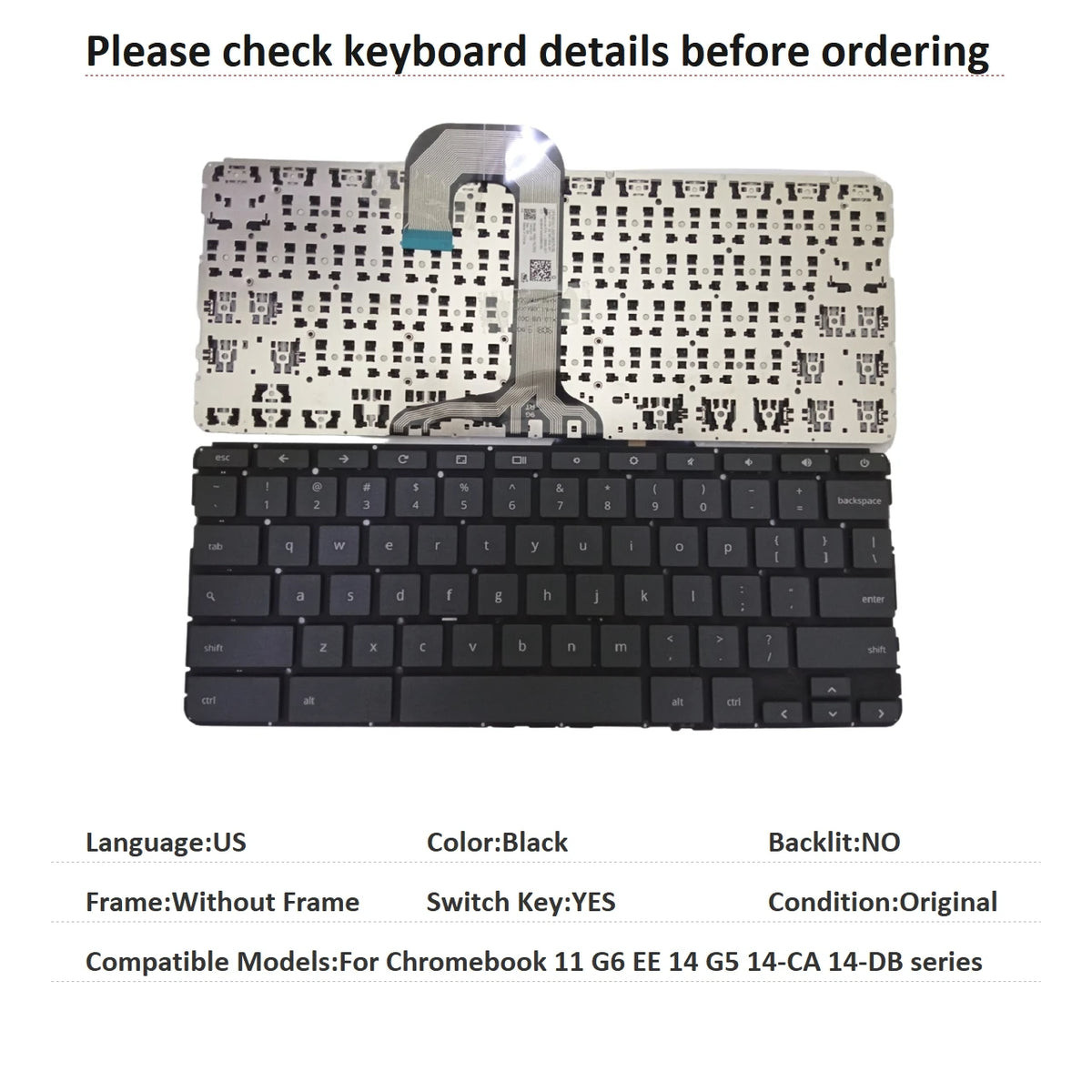 New US Spanish Language  Chromebook Keyboard For HP Chromebook 11 G6 EE 14 G5 14-CA 14-DB series Replacement Keyboard HP laptop repair parts