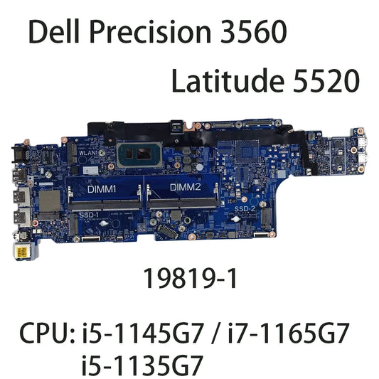 For Dell Precision 3560 Latitude 5520 Notebook Laptop Mainboard 19819-1 With CPU:i5-1145G7 I7-1165G7 Motherboard 063MV5 73T17 Dell laptop repair parts