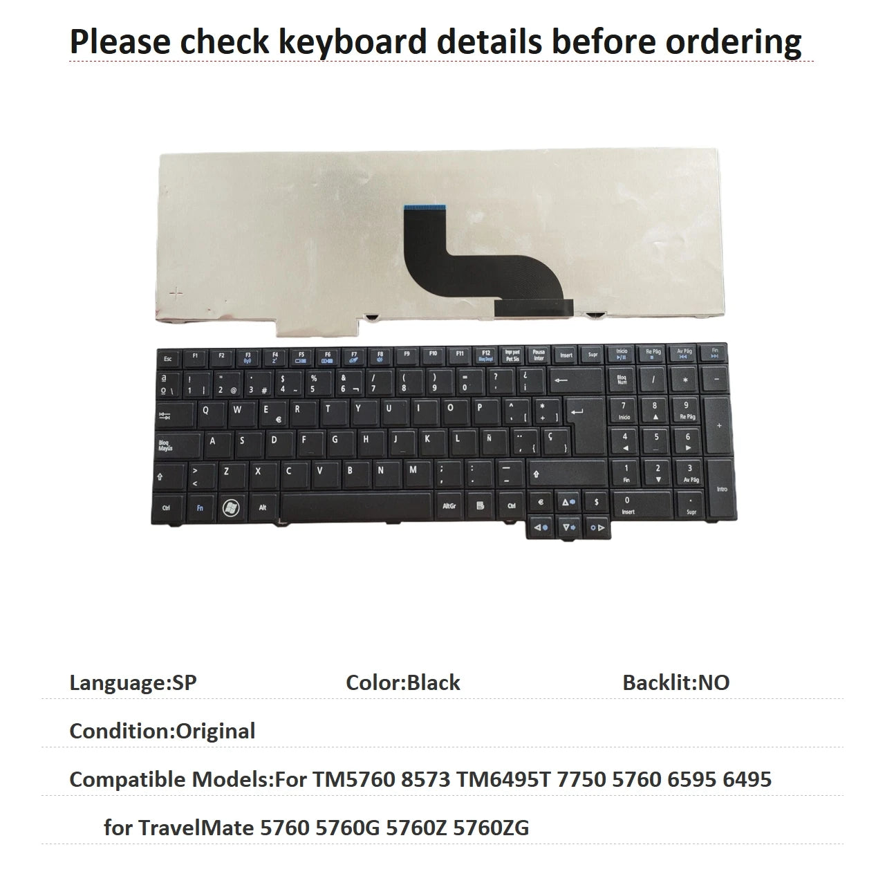 New Russian Spanish Language  Keyboard For Acer TM5760 8573 TM6495T 7750 5760 6595 6495 for TravelMate 5760 5760G 5760Z 5760ZG Acer laptop repair parts
