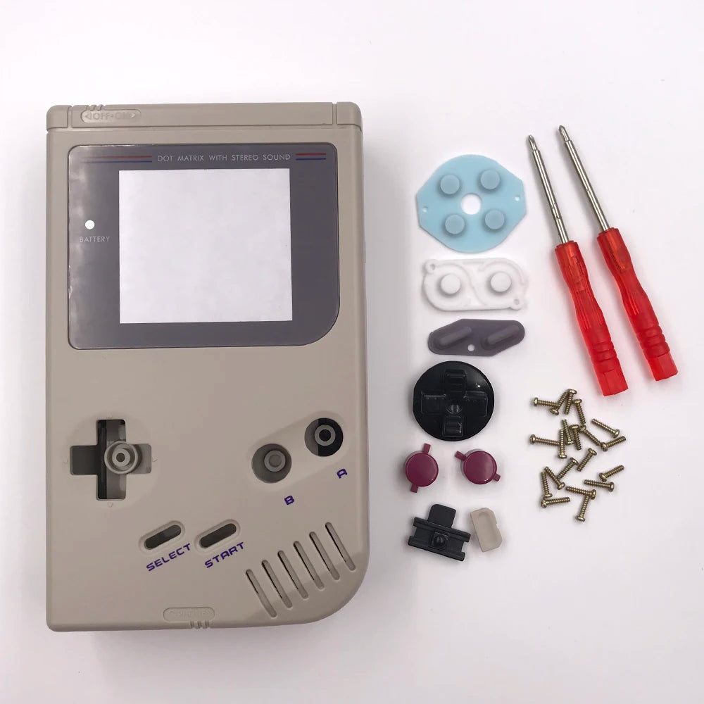 For Nintendo Game Boy DMG GB Shell Kit Grey Housing Shell With Screen Lens Screws Replacement Game console repair parts