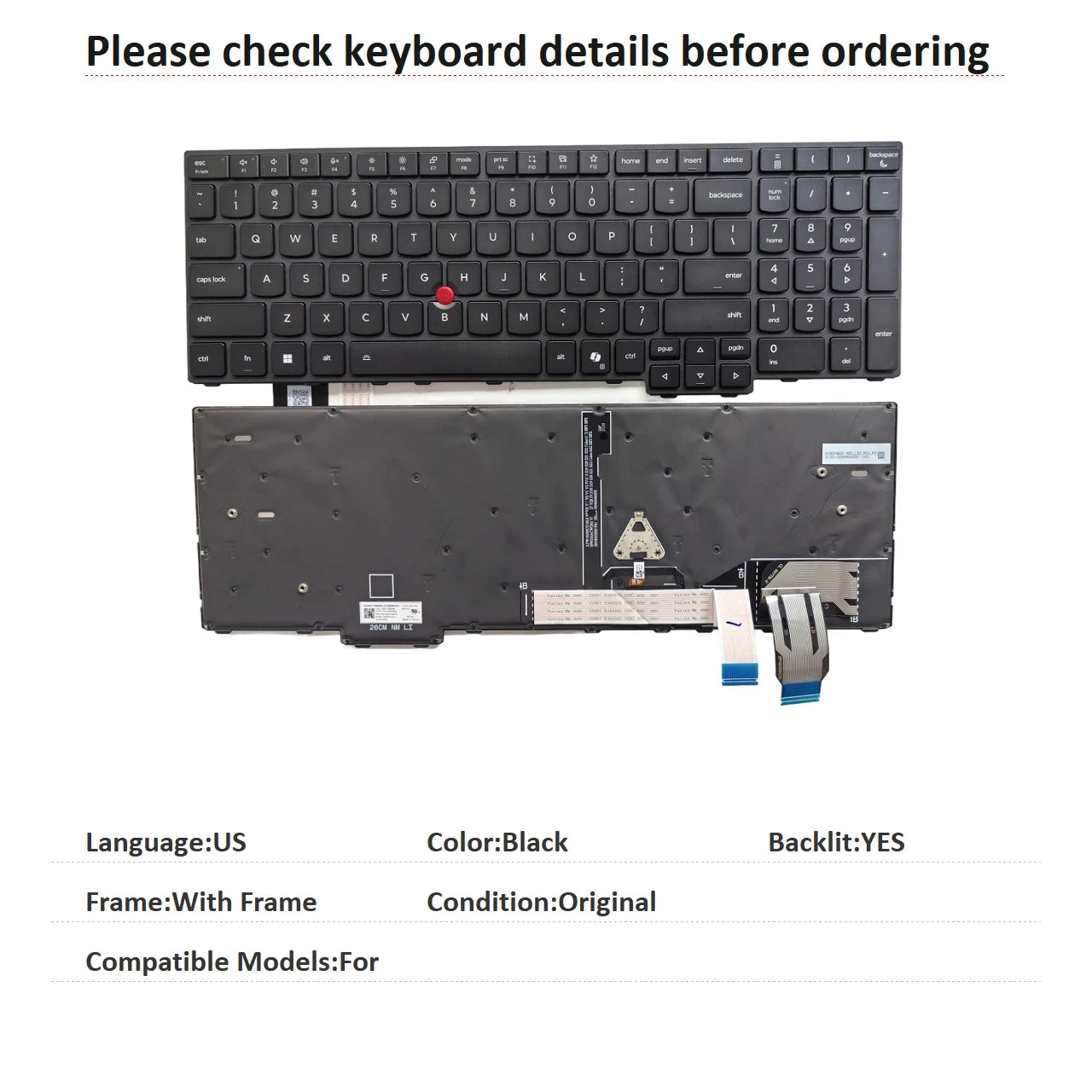New US Language  Backlit Keyboard For Lenovo Thinkpad  Notebook PC Replacement Keyboard Lenovo laptop repair parts