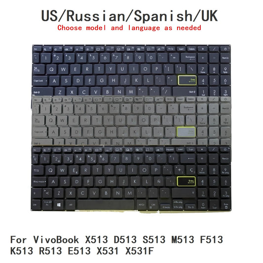 New US Russian Spanish UK Language  Backlit Keyboard For ASUS VivoBook X513 D513 S513 M513 F513 K513 R513 E513 X531 X531F ASUS laptop repair parts