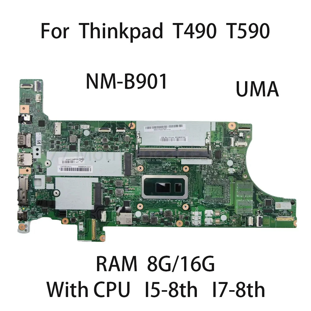 Laptop Motherboard For Lenovo Thinkpad T490 T590 NM-B901 With CPU I7-8565 I5-8365 RAM 8G 16G 01YT413 02HK937 DDR4 100% Tested Lenovo laptop repair parts