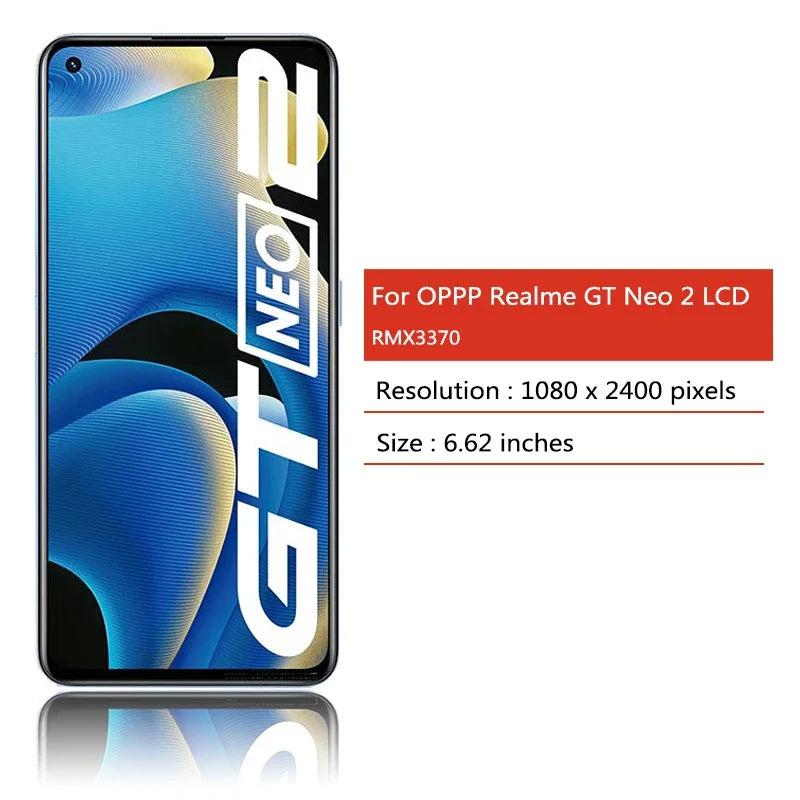 6.62"AMOLED New For Oppo Realme GT Neo2 RMX3370 LCD Display Screen+Touch Panel Digitize Assembly Realme GT Neo 2 LCD With Frame  Oppo phone repair parts