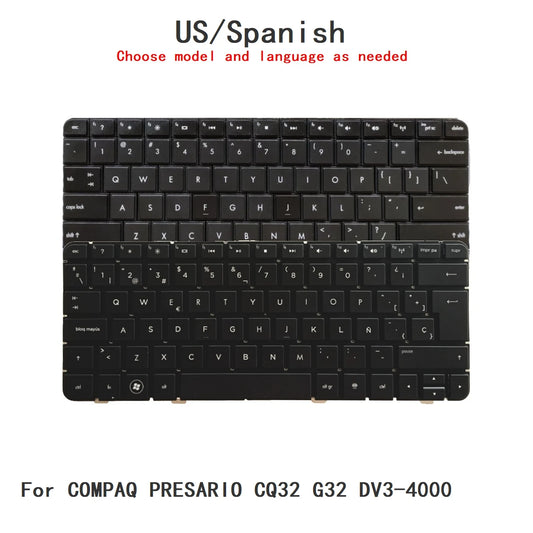 New US Spanish Language  Keyboard For HP COMPAQ PRESARIO CQ32 G32 DV3-4000 Notebook PC Replacement Keyboard HP laptop repair parts