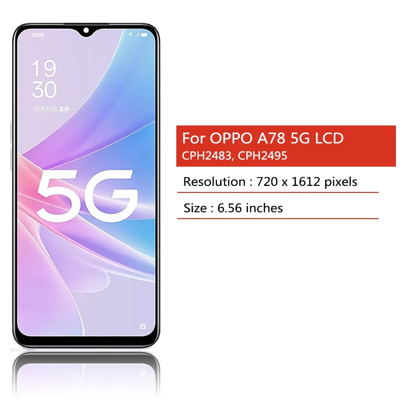 6.56“ Screen For OPPO A78 5G CPH2483 LCD Display Touch Screen Digitizer Assembly With Frame for OPPO A78 CPH2495 Display Frame  Oppo phone repair parts