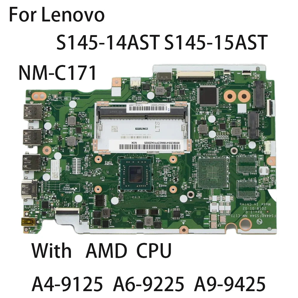 Laptop Motherboard For Lenovo IdeaPad S145-14AST S145-15AST AMD NM-C171 With CPU A4-9125 A6-9225 A9-9425 5B20S41892 5B20S41897 Lenovo laptop repair parts