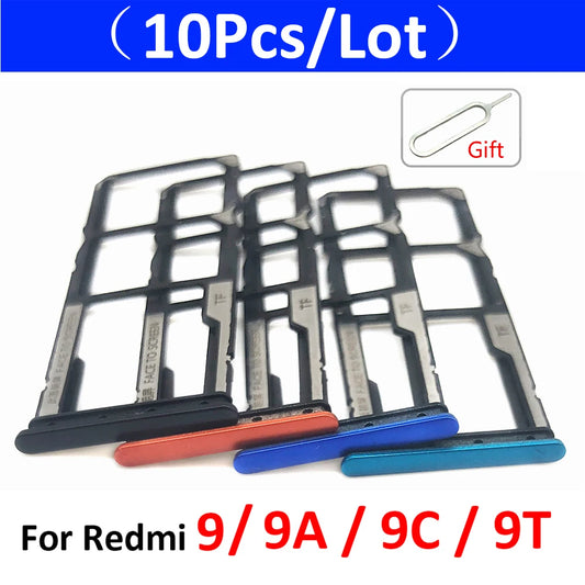 10Pcs/Lot, SIM Card Tray Slot Holder For Xiaomi Redmi 9 9A 9C 9T Replacement Parts Black Blue Green Yellow Orange  Xiaomi  Xiao mi phone repair parts
