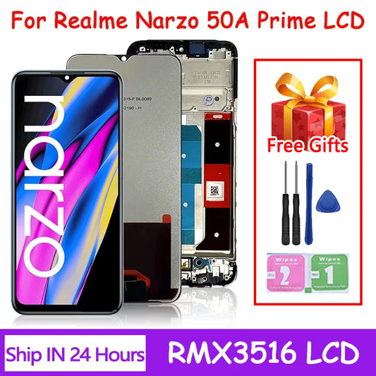 6.6" IPS LCD For Oppo Realme Narzo 50A Prime RMX3516 LCD Display Touch Screen Digitizer For Realme Narzo 50a Prime LCD Frame Oppo phone repair parts Realme phone repair parts
